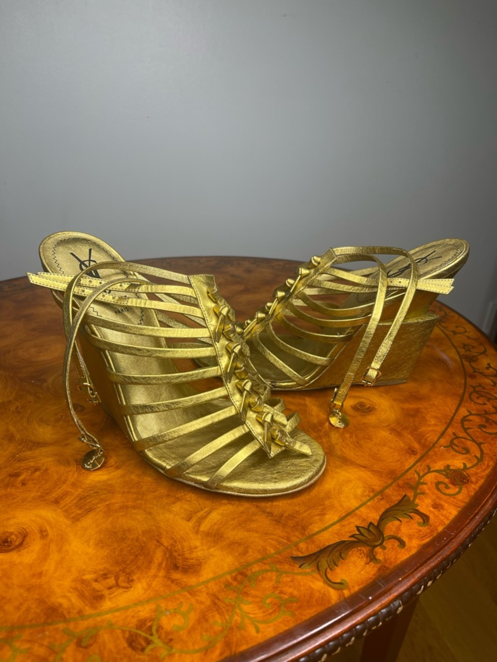 Yves Saint Laurent Metallic Gold Strappy Heels - Picture 5 of 7